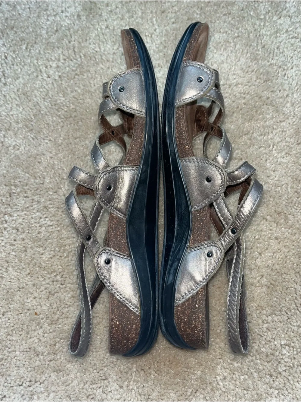 Dansko Jolie Gold Strappy Leather Comfort Cork Sandals - Sz 41 (10.5-11) - VGUC